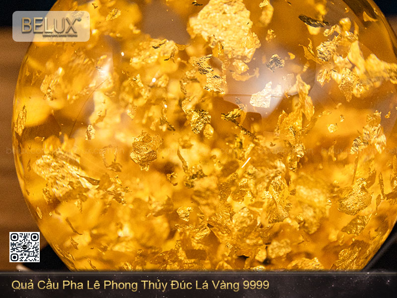 Quả Cầu Pha Lê Phong Thủy Đúc Lá Vàng 9999